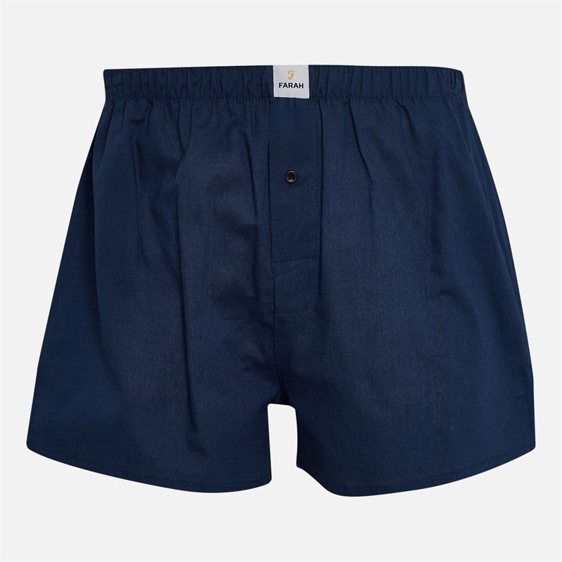 Farah Mens Mofty Three Pack Woven Boxer Shorts Navy Blue White Check/Navy/Navy Blue White Stripe