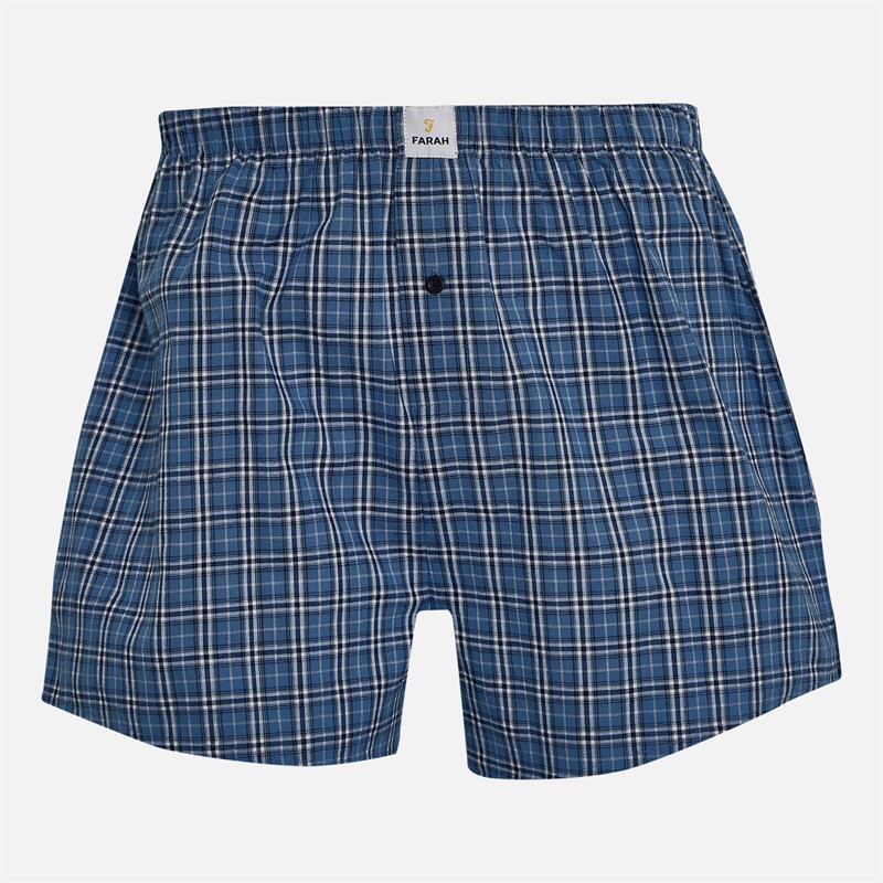 Farah Mens Mofty Three Pack Woven Boxer Shorts Navy Blue White Check/Navy/Navy Blue White Stripe