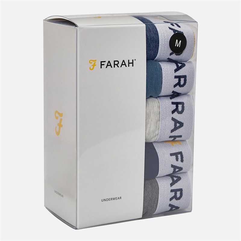 Farah Mens Orden Five Pack Boxer Shorts Denim/Blue/Navy/Charcoal Marl/Ecru Marl