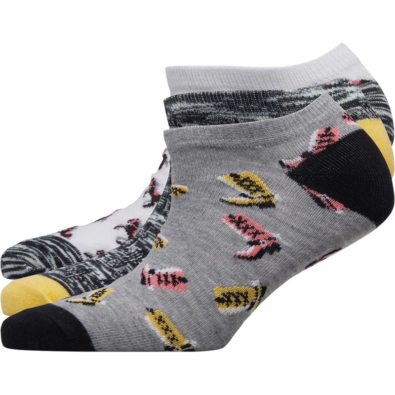 Image of Fruitcake Womens Three Pack Printed Trainer Liner Socks White Print/Black Print/Grey Print