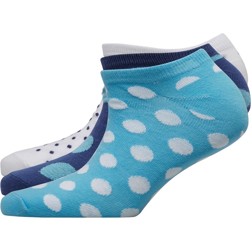 Image of Fruitcake Womens Three Pack Spots Trainer Liner Socks Navy Spot/Blue Spot/White Dobby Spot