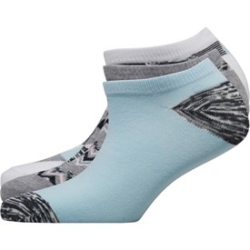 Image of Fruitcake Womens Three Pack Abstract Print Trainer Liner Socks Triangle Print/Blue Block/Grey Print