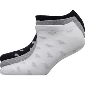 Image of Fruitcake Womens Three Pack Printed Trainer Liner Socks Black Heart/Grey Stripe/Star Print