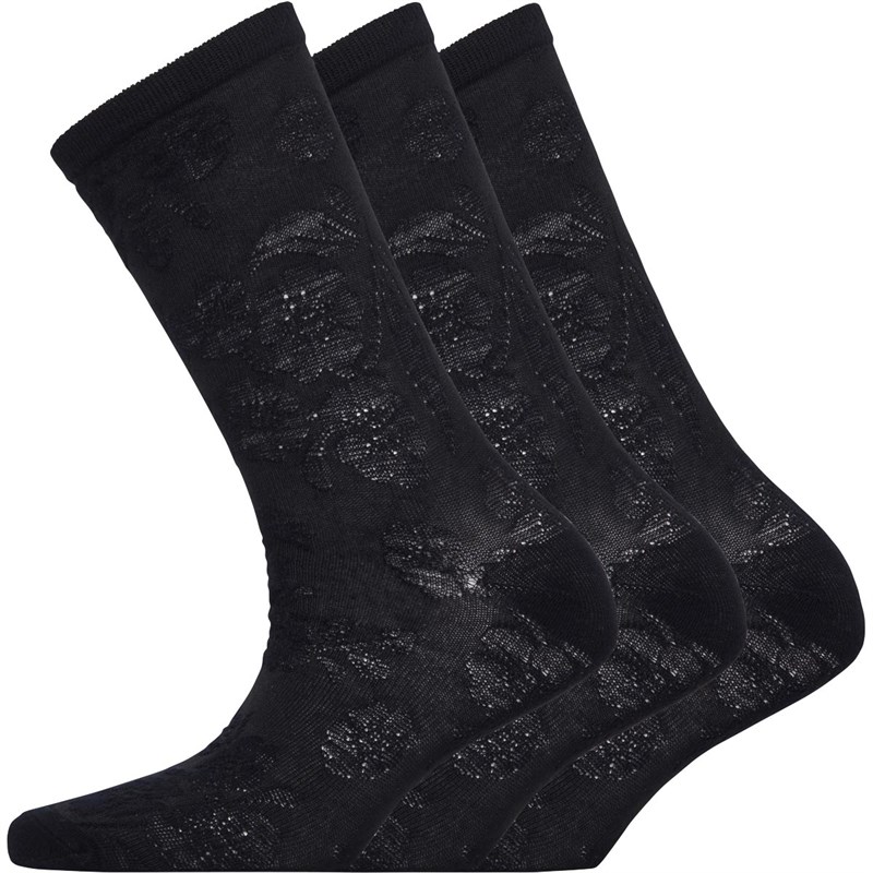 Image of Fruitcake Womens Three Pack Raised Knit Roses Socks Black