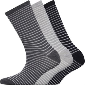 Image of Fruitcake Womens Three Pack Striped Print Socks Black Stripe/Grey Stripe/White Stripe