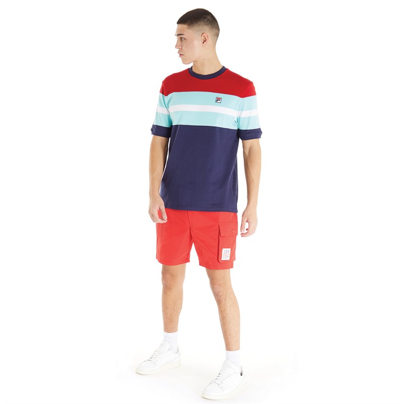 Fila Mens Pedro Colour Blocked T-Shirt Fila Navy/Equestrian Red/Aruba Blue/White