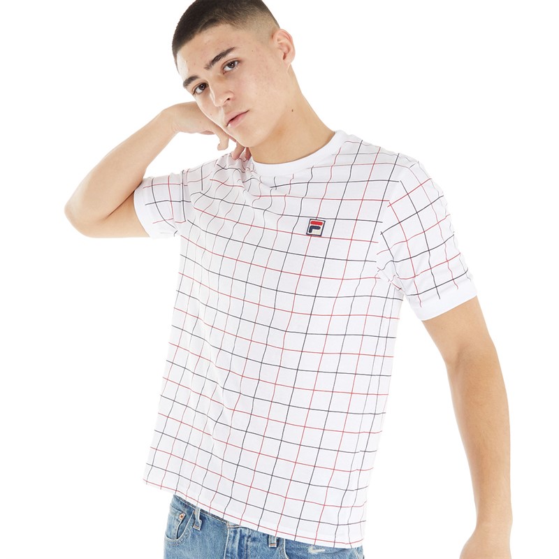 Fila Mens Casbian Check Print Ringer T-Shirt White/Fila Red/Fila Navy