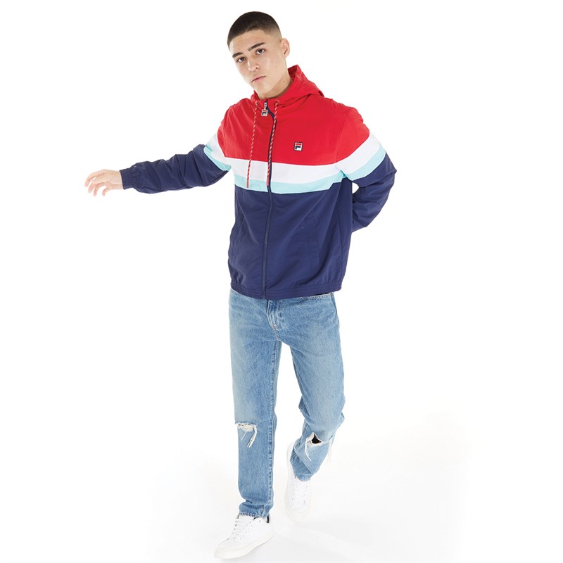 Buy Fila Mens Shaan Colour Block Zip Jacket Fila Navy/Equestrain Red ...