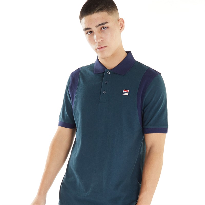 Fila Mens Dawson Archive Tennis Inspired Polo Dark Teal/Fila Navy
