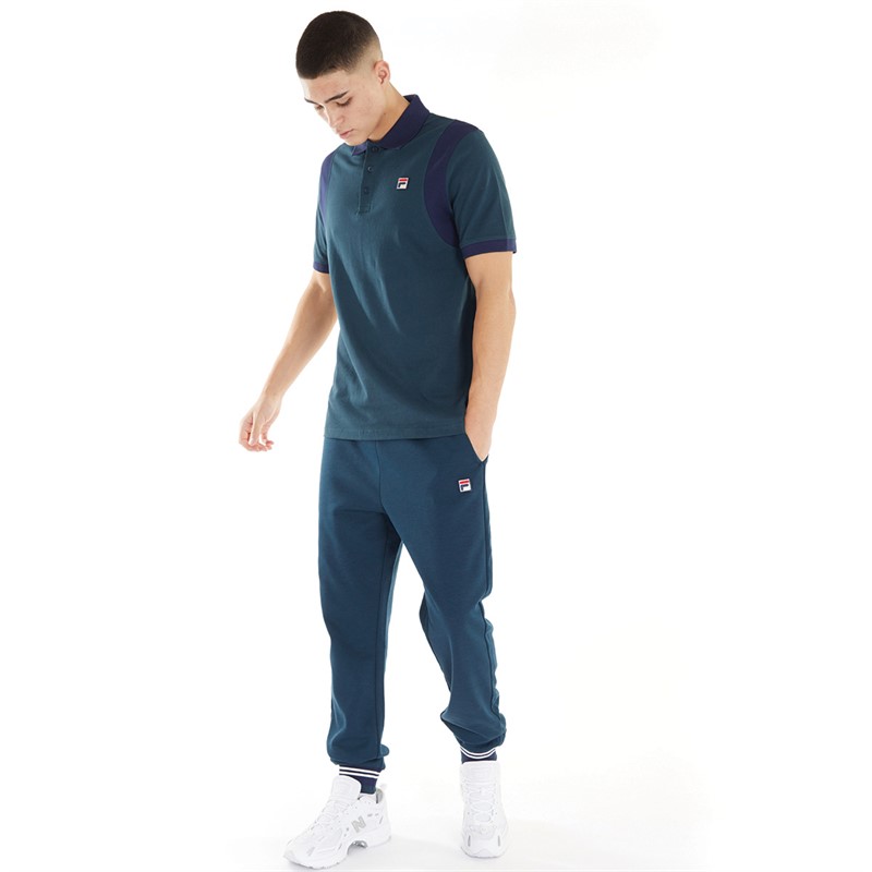 Fila Mens Dawson Archive Tennis Inspired Polo Dark Teal/Fila Navy