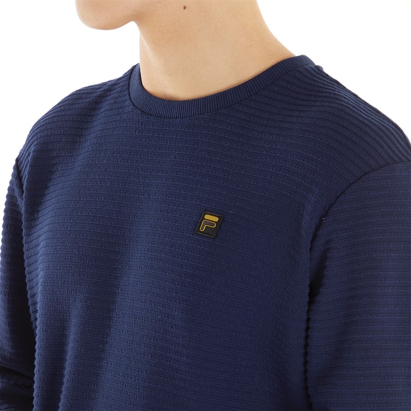 Fila Mens Luca Pleated Crew Neck Sweatshirt Fila Navy