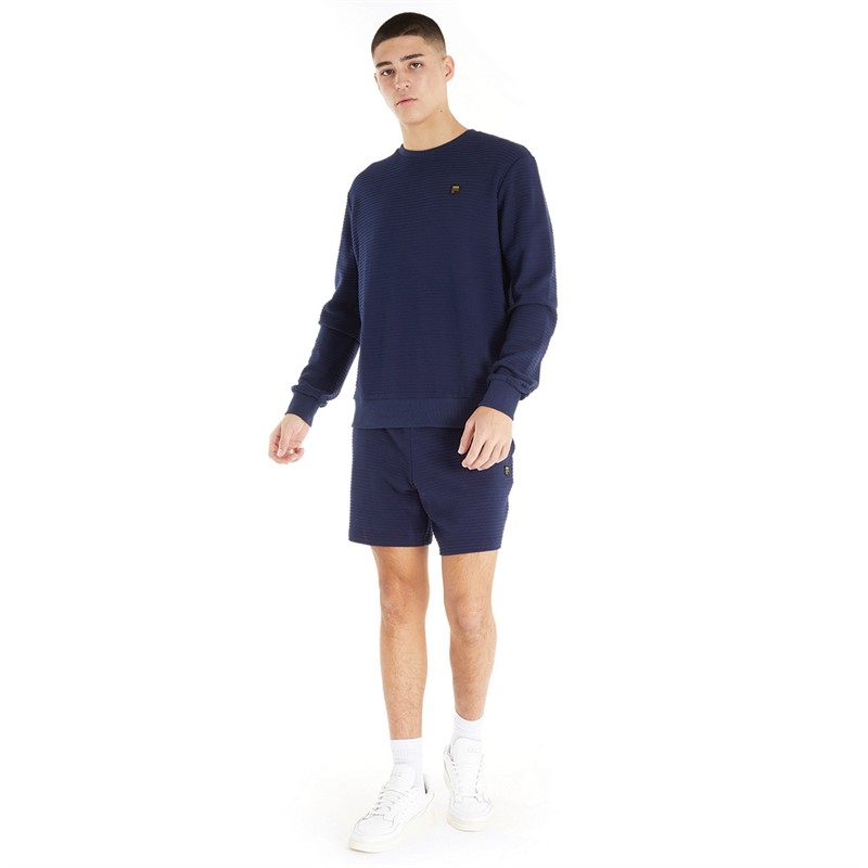 Fila Mens Luca Pleated Crew Neck Sweatshirt Fila Navy