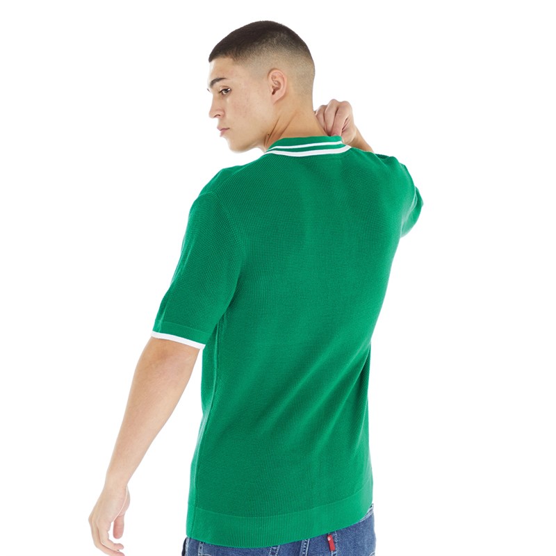 Fila Mens Ascari Waffle Knitted Button Through Polo Base Ultramarine Green/Tipping White