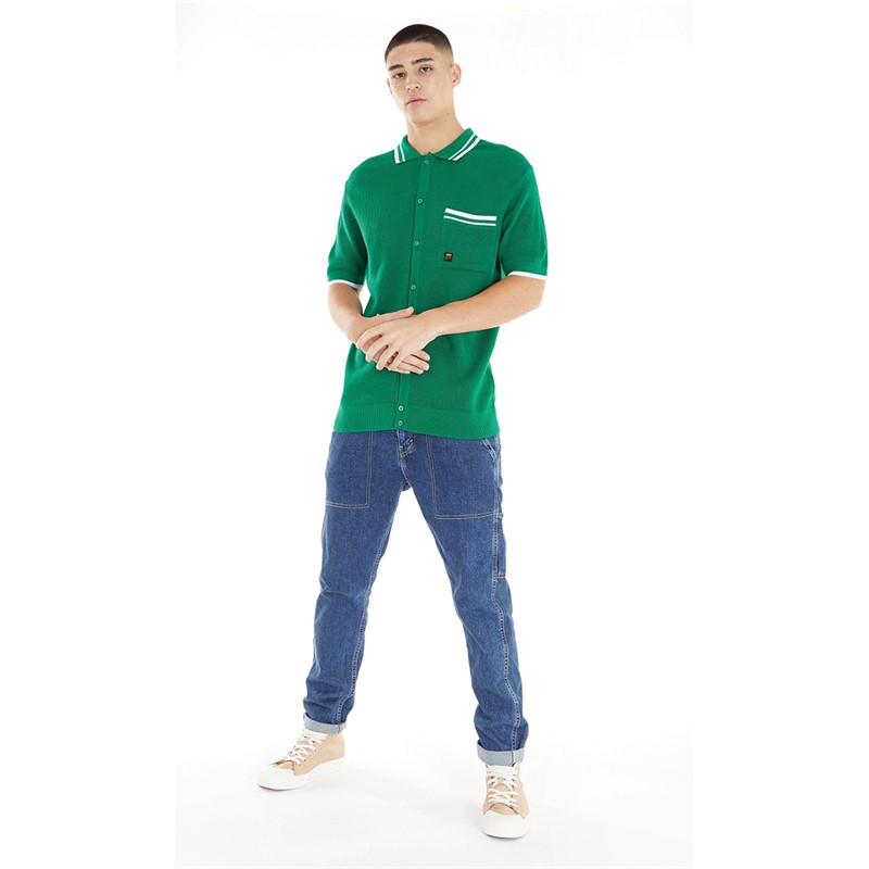 Fila Mens Ascari Waffle Knitted Button Through Polo Base Ultramarine Green/Tipping White