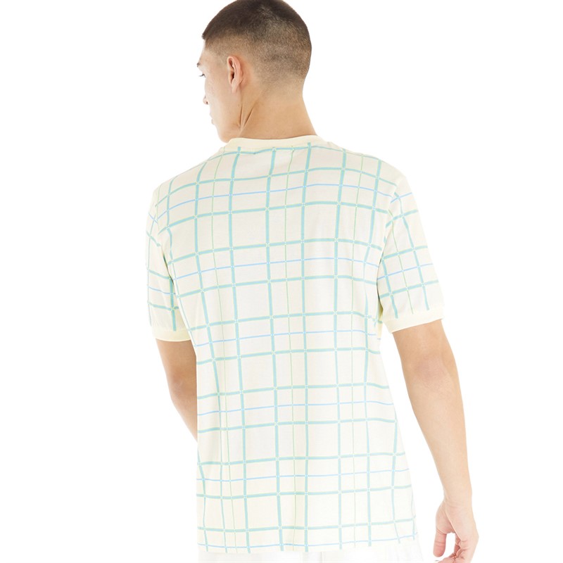 Fila Mens Alto Check Print T-Shirt Egret/Quiet Green/Sky Blue