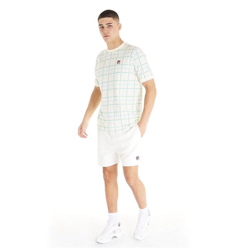 Fila Mens Alto Check Print T-Shirt Egret/Quiet Green/Sky Blue