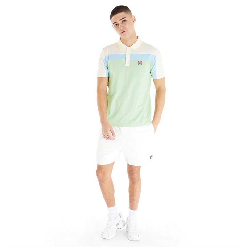 Fila Mens Kaiser Cut And Sew Vintage Wash Polo Quiet Green/Sky Blue/Egret