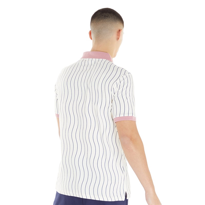 Fila Mens Ellery Wave Stripe Polo Egret/Foxglove/Fila Navy