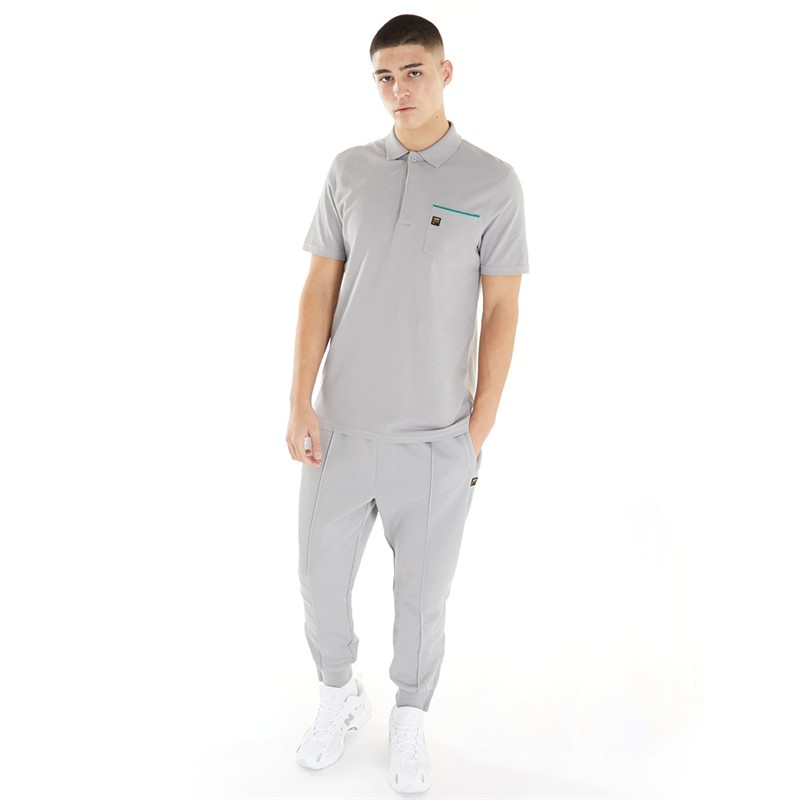 Fila Mens Bruni Contrast Polo Base Alloy/Piping And Tipping/Ultramarine Green