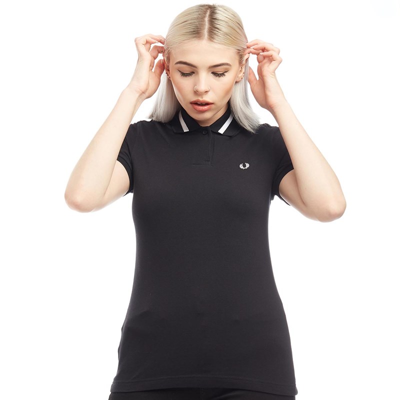 Buy Fred Perry Womens Grosgrain Trim Pique Polo Black