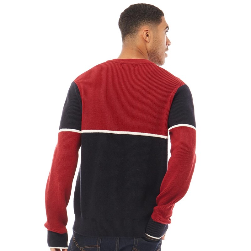 Fred Perry Mens Shield Badge V Neck Knitted Jumper Deep Scarlet