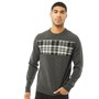 Fred Perry Mens Tartan Panel Crew Neck Jumper Charcoal Marl