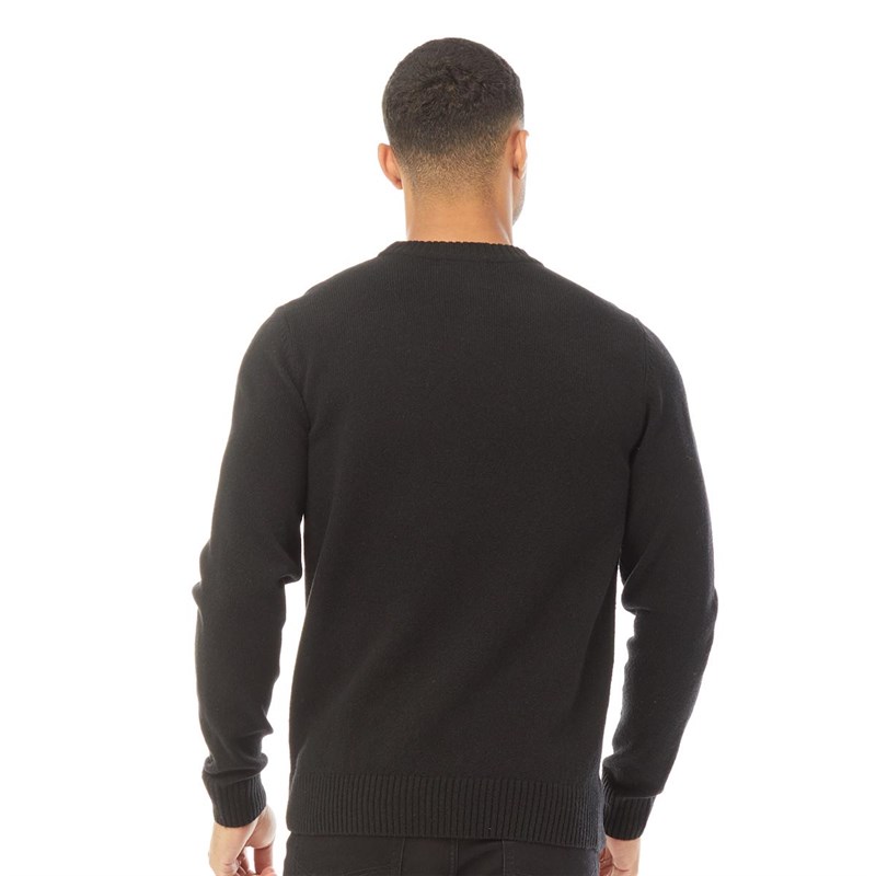 Fred Perry Mens Tartan Panel Crew Neck Jumper Black