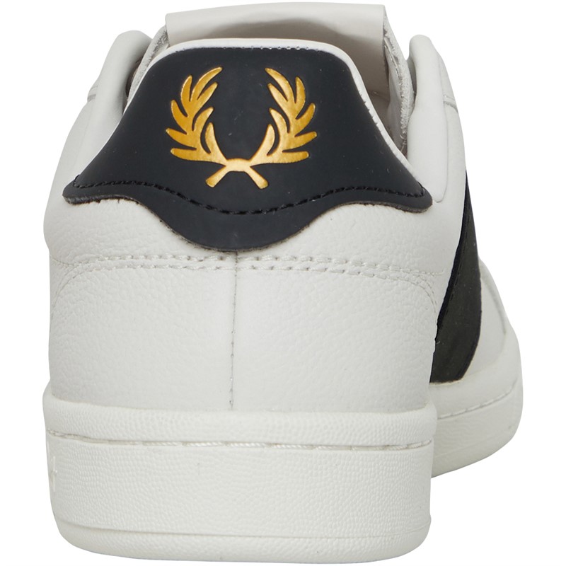 Fred Perry B721 Textured Leather/Branded Trainers Porcelain