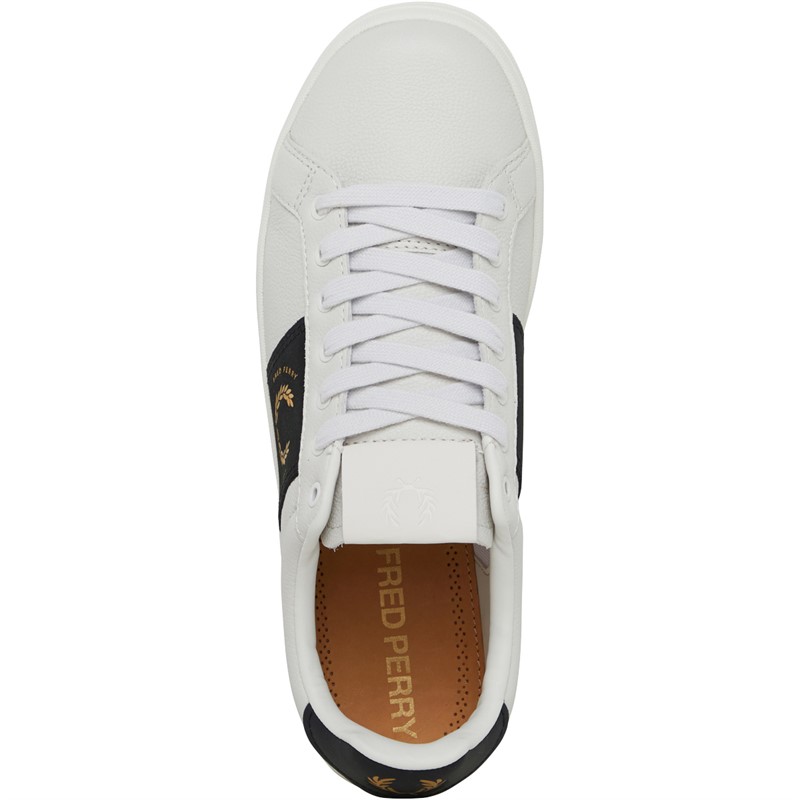 Fred Perry B721 Textured Leather/Branded Trainers Porcelain