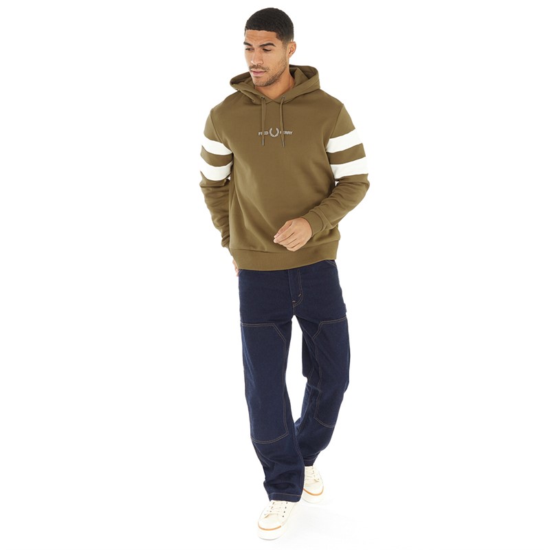 Fred Perry Mens Tipped Sleeve Hoodie Shaded Stone