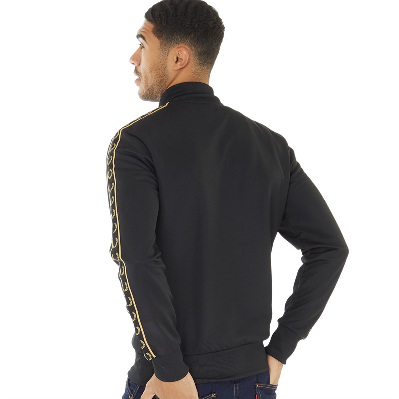 Fred Perry Mens Taped Half Zip Track Jacket Black/1964 Gold