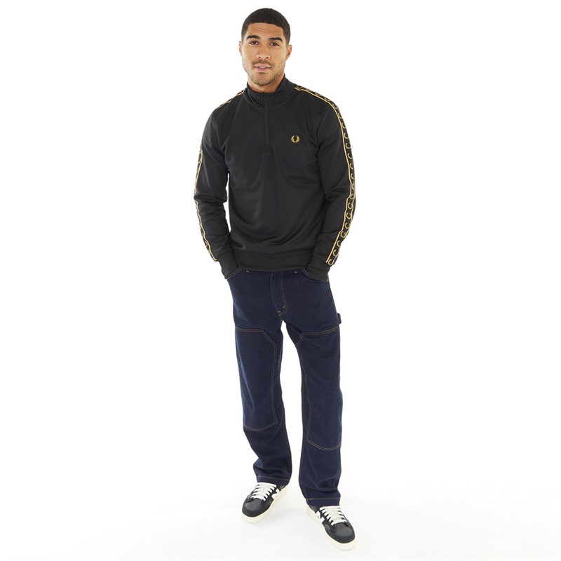 Fred Perry Mens Taped Half Zip Track Jacket Black/1964 Gold