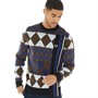Fred Perry Mens Striped Argyle Jumper Burnt Tobacco
