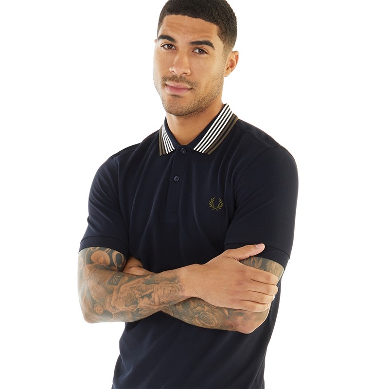 Buy Fred Perry Mens Striped Polo Navy