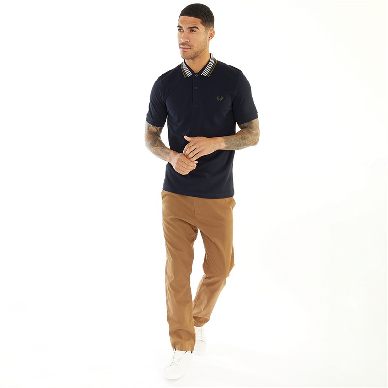 Fred Perry Mens Striped Polo Navy