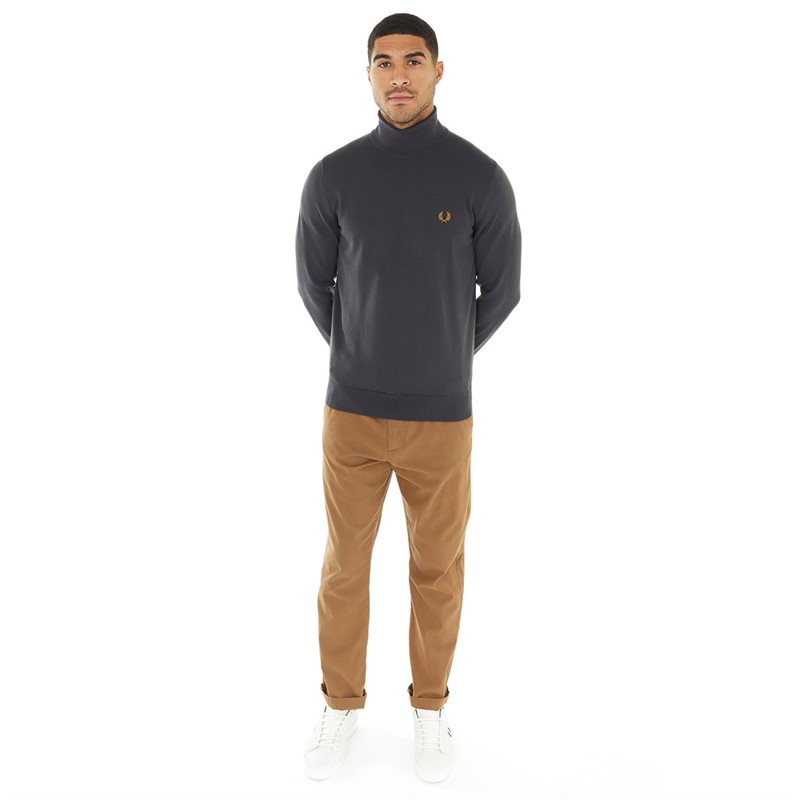 Fred Perry Mens Roll Neck Jumper Anchor Grey