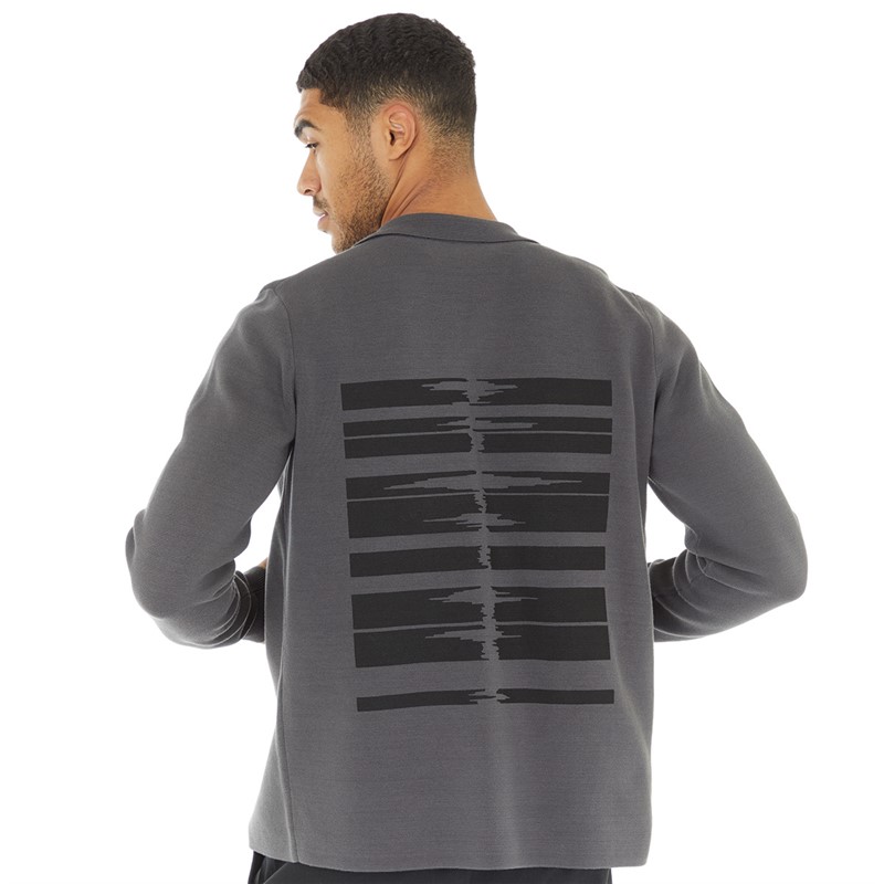 Fred Perry Mens Graphic Print Cardigan Gunmetal