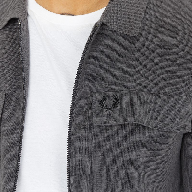 Fred Perry Mens Graphic Print Cardigan Gunmetal