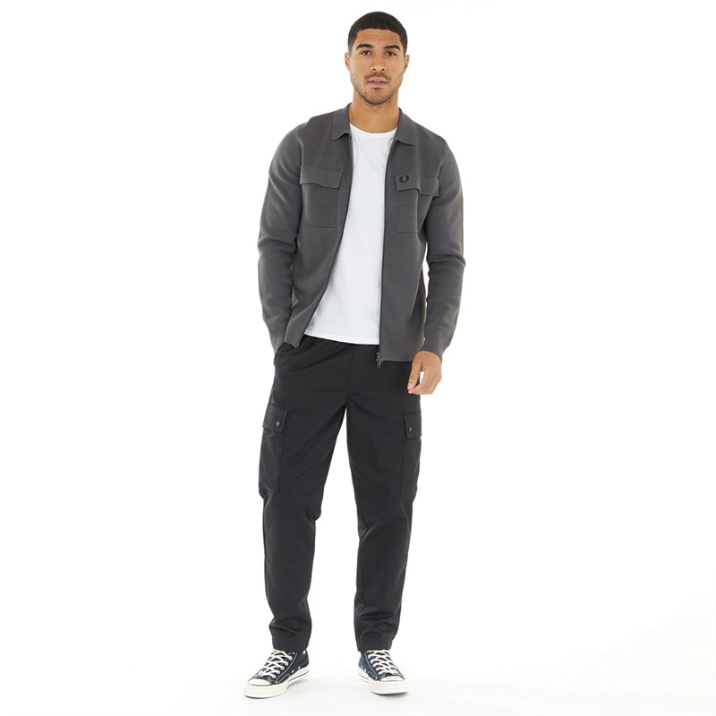 Fred Perry Mens Graphic Print Cardigan Gunmetal
