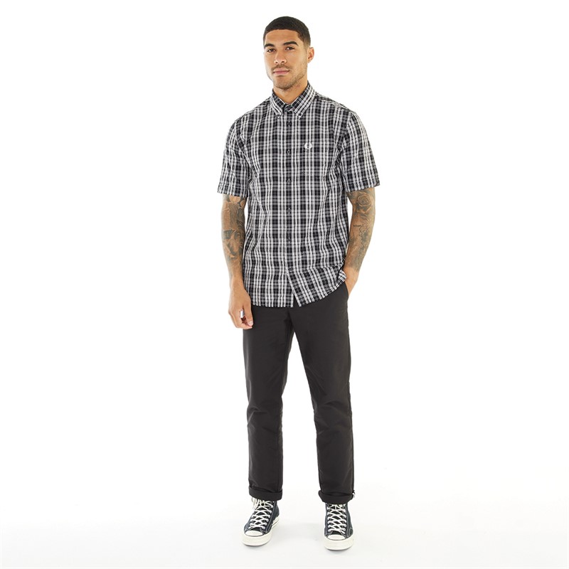 Fred Perry Mens Seersucker Short Sleeve Check Shirt Rain