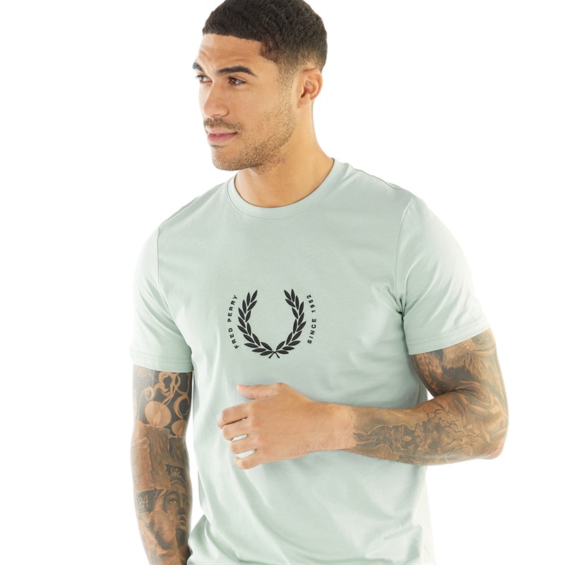 Fred Perry Mens Circle Branding T-Shirt Silver Blue