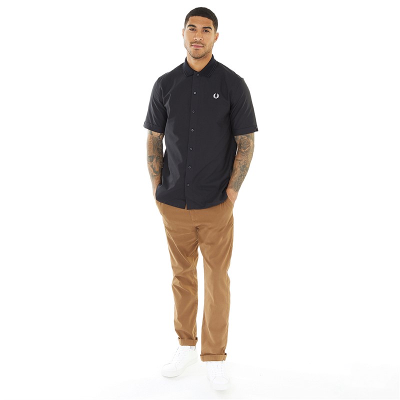 Fred Perry Mens Flat Knit Short Sleeve Shirt Black
