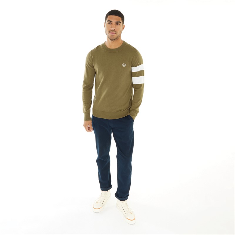 Fred Perry Mens Tipped Sleeve Jumper Shaded Stone