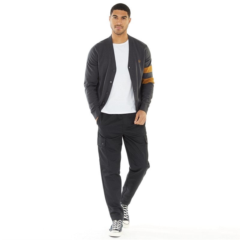 Fred Perry Mens Tipped Sleeve Cardigan Anchor Grey