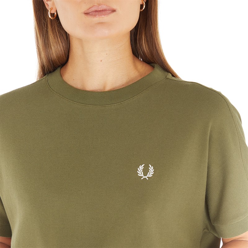 Fred Perry Womens Boxy Pique T-Shirt Dress Military Green