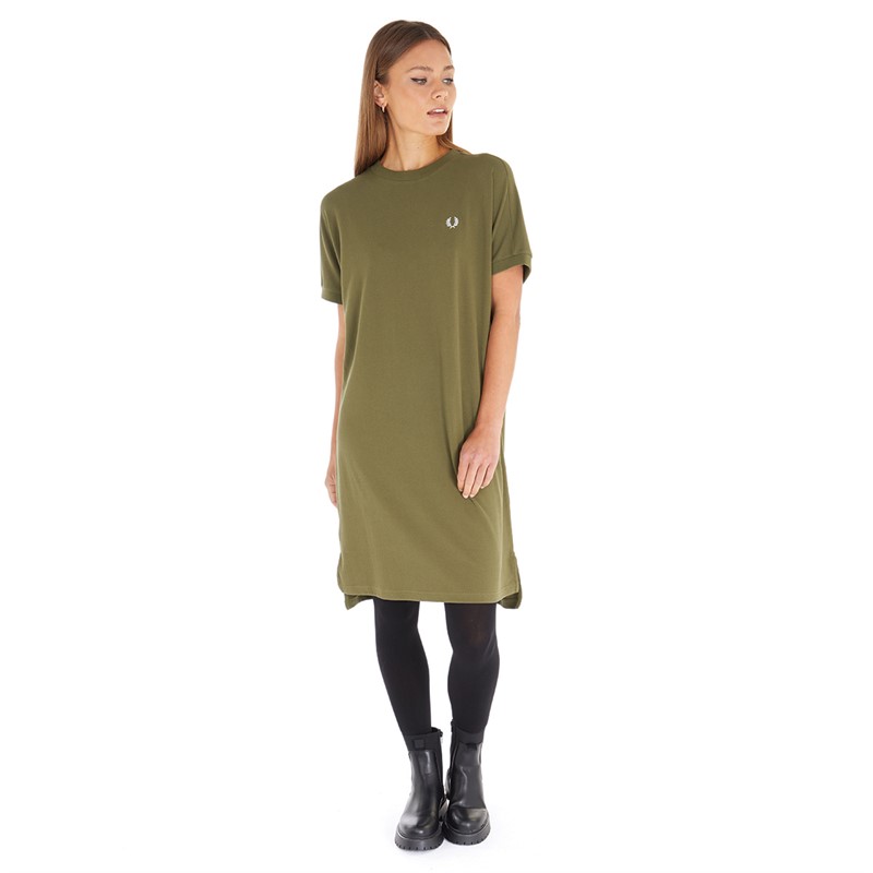 Fred Perry Womens Boxy Pique T-Shirt Dress Military Green