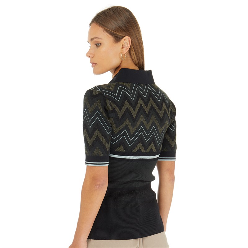 Fred Perry Womens Abstract Knitted Shirt Night Green