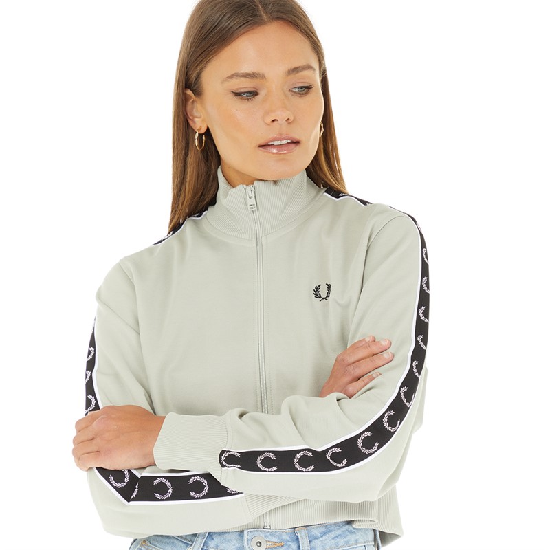 Buy Fred Perry Womens Cropped Taped Track Jacket Light Oyster