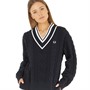 Fred Perry Womens Cable Knit V-Neck Jumper Navy