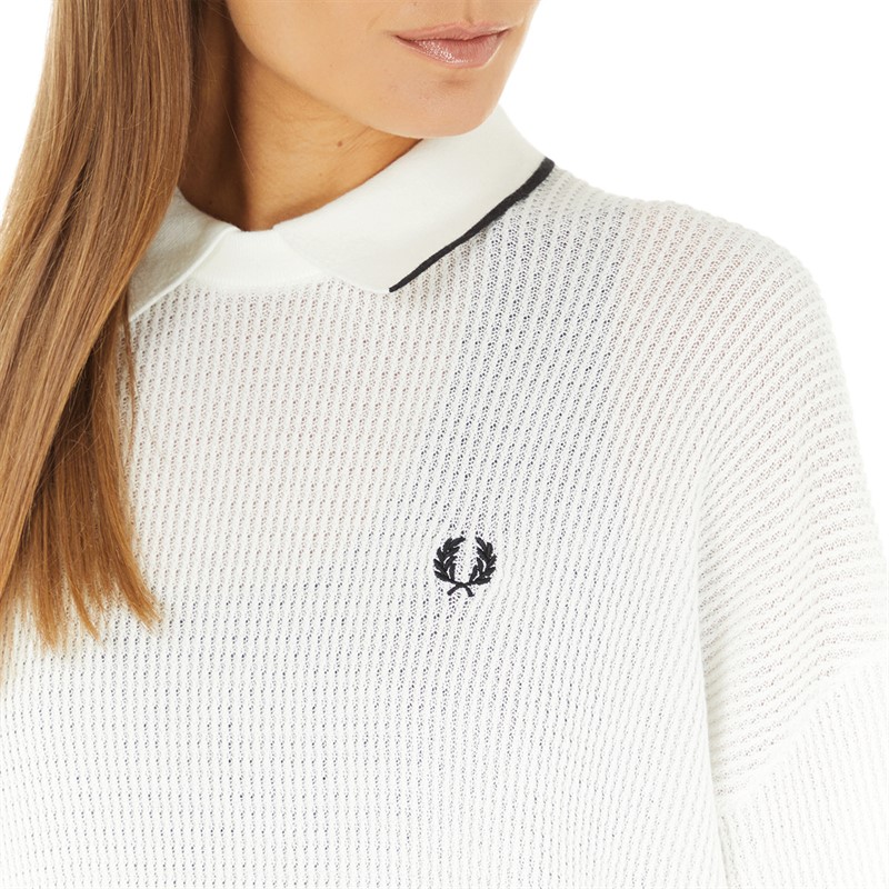 Fred Perry Womens Tipped Collar Knitted Shirt Snow White